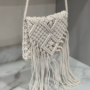 Handmade Macramé Fringe Crossbody Bag in Cream